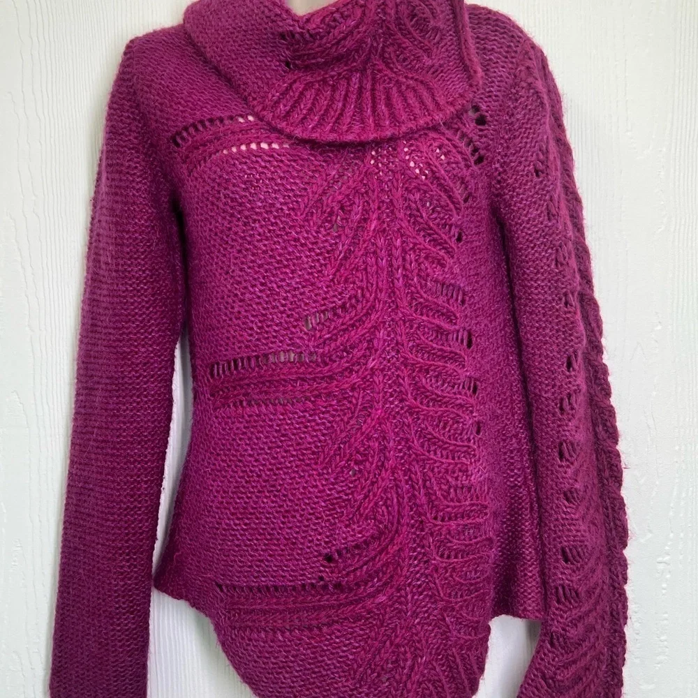 United Colors Of Benetton - Vintage Fuchsia Open Knit Turtleneck Sweater Size S - Picture 4 of 9